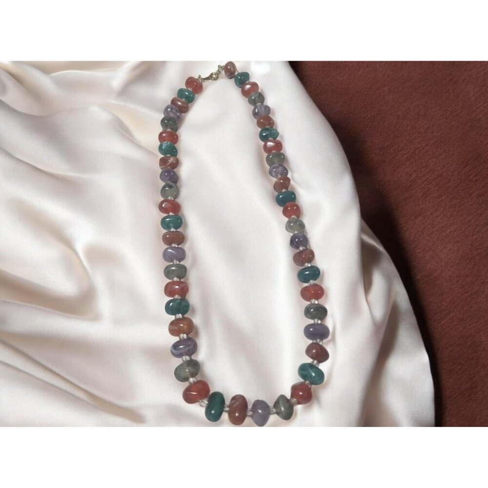 Vintage Lucite Nugget Bead Choker Necklace, Faux Stone Rainbow Necklace, Colorfu - Picture 7 of 9